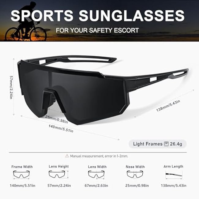 Polarized Sports Sunglasses for Men and Women,Fishing Cycling Mountain Bike Baseball Sunglasses with UV Protection