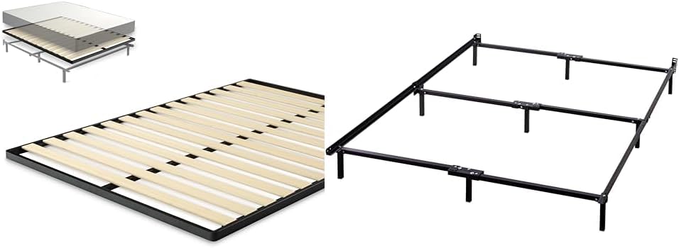 Zinus Deepak Easy Assembly Wood Slat 1.6 Inch Bunkie Board / Bed Slat Replacement, King & ZINUS Compack Metal Bed Frame / 7 Inch Support Bed Frame for Box Spring and Mattress Set, Black, King