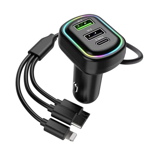 Image of ETH 2 USB + 1 Type-C Phone Super Fast Charging Adapter 48W Car Charger with 3-in-1 Charging Cable