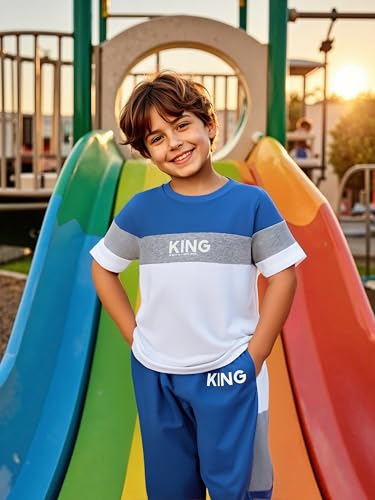 6-12 Years Kid Boys Clothes Outfits Casual Crew Neck Colorblock Short Sleeve Top Fall Pants Set2