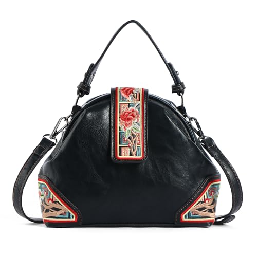 Image of EXOTIC Zenvira Artisan Satchel Bag with Embroidered Detailing, Structured Silhouette, Detachable Sling Strap Purse