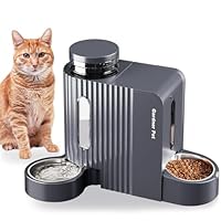 Gardner Pet Automatischer Futterspender für Katzen/Hunde 2 Näpfe(3L*2), Nicht elektrisch Futterautomat und Wasserspender Hund mit Edelstahlschüssel, Ohne Strom, BPA Frei, Gravitation Katzenfutter Grau