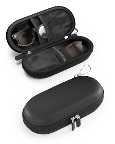 ProCase Doppel Brillenetui für Sonnenbrille 2 Brillen Halter Sunglasses Organizer mit Metallhaken und Samtfutter Doppelbrillenetui Brillenhalter Brillen Tragetasche Brillenaufbewahrung -Schwarz