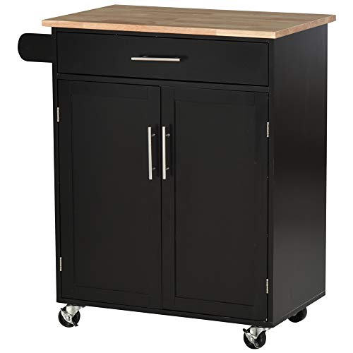 image for HOMCOM Wooden Kitchen Large Storage Island on 360° Swivel Wheels Cart