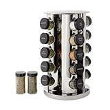 Kamenstein Revolving 20-Jar Countertop Rack Tower Organizer with Free Spice Refills for 5 Years, Silver