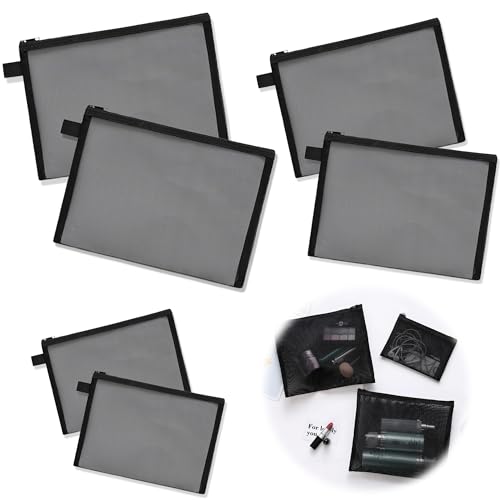 6 Piezas Bolsas con Cremallera de Malla, Portátil Bolsa de Malla de Nylon con Cremallera 3 Tamaños Estuche Transparente de Nailon para Bolsas de Cosméticos Material de Oficina - Negro