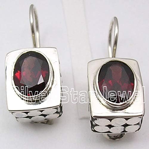 Garnet Earrings 0.8" 925 Sterling Silver New Stone - Image 2