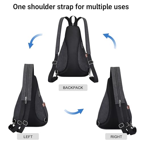 WITZMAN Canvas Sling Bag for Men Women Convertible Sling Backpack Crossbody Vintage Chest Bag Travel Casual Daypack（A8003 Black）3