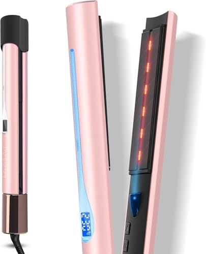 Parwin Pro Beauty Infrared Ionic Hair Straightener | 2-in-1 Flat Iron Curler | 25mm Floating Ceramic Plates | Adjustable Temperature | PTC Heating | Dual Voltage UK Plug (Pink)
