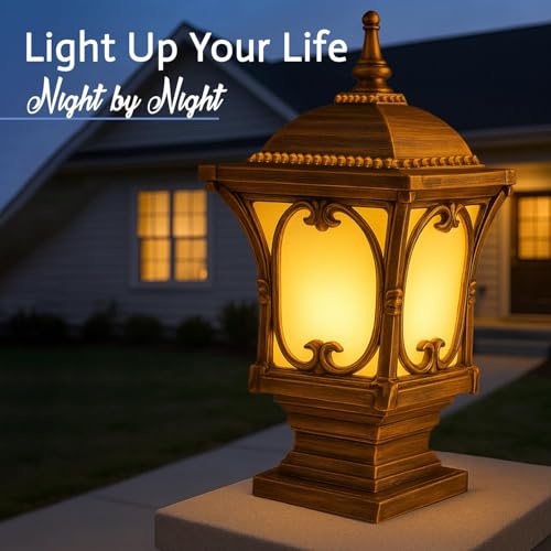 Image of GIGAWATTS Apple Outdoor Gate Light - 101% Rust & Waterproof Die-Casting Aluminium Exterior Piller Lamp Base Mount for Garden, Boundary Walls & Home Entrances (B22 Holder, Bulb Not Included, Gold)