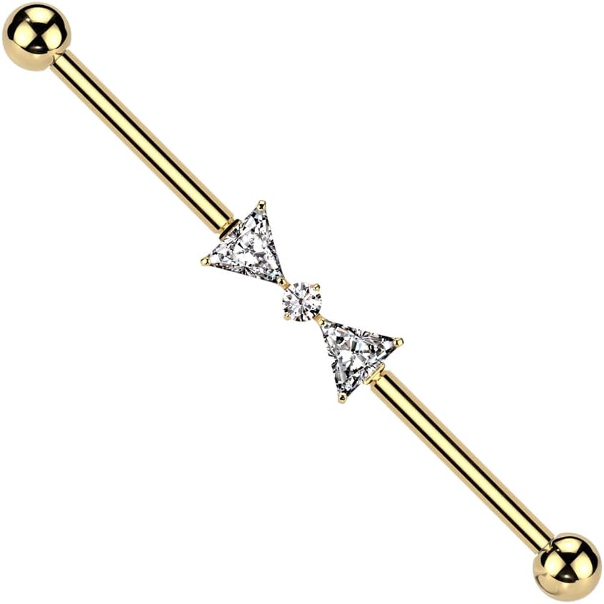 Pierced Owl 14GA ASTM F-136 Implant Grade Titanium Internally Threaded CZ Crystal Bow Center Industrial Barbell