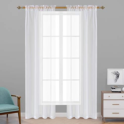 RAIN CITY White Voile Sheer Curtains Light Filtering Rod Pocket Windows Treatment Panels Drapes 84 Inches Long for Living Room and Bedroom Solid Sheer Curtain 2 Pieces 52 X 84 Inch Length White