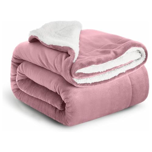 IR Imperial Rooms Sherpa Fleece Throw Blanket - Thick and Warm, Fluffy Microfiber Solid & Soft Blankets for Bed Sofa and Couch Double/Twin Size, Pink, 150x200cm