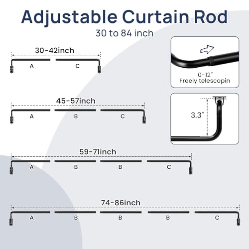 Image of ENJOYBASICS 48-84 inch Wrap Around Curtain Rod, Quick Curtain Change, Black | Blackout Curtain Rod, Maximum Block Light for Sleep, Flexibly Adjustable Length to Fit Any Room, No Sagging, Easy to Install