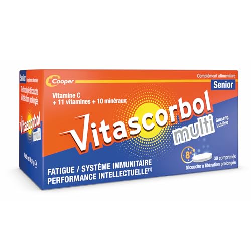 VITASCORBOL - Complément alimentaire senior à base de vitamine C - Fatigue, système immunitaire - Programme 30 jours - 30 comprimés tricouche à libération prolongée