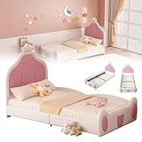 RRrawgff Cama tapizada, con somier, Cama Individual en Forma de Corona de Princesa,Camas Infantil,Cama Matrimonio,Forma de Princesa, Material PU, (sin colchón)