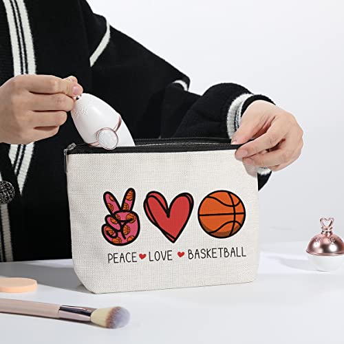 kdxpbpz Basketball Gifts for Boys Girls Coach Teenager Birthday Christmas Gifts for Basketball Fans Friends Basketball Players Team Gifts Peace Love Basketball Makeup Bag Sport Basketball Mom - Thumbnail 7