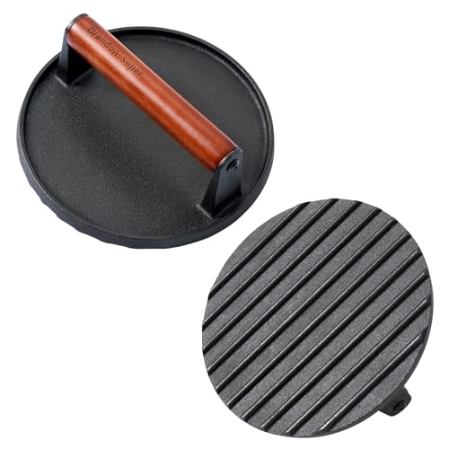 Brandon Heavy-Duty Cast Iron Burger Press with Wood Handle