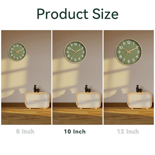 Image of Roymnie Wall Clock Green, 10 Inch Silent Wall Clocks Battery Operated-Modern Non Ticking Analog Clock Decorative for Kitchen Bedroom Office Bathroom(Gold)