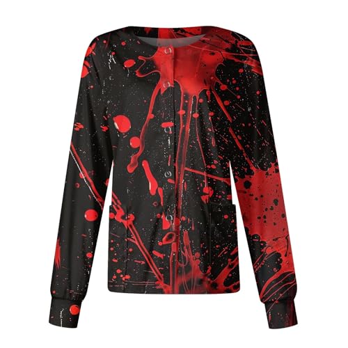 Printed Scrub Jackets for Woman Print Long Sleeve Plus Size Womens Scrubs for Women Nursing Jacket with Pockets