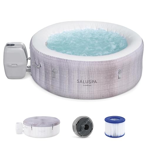 Bestway SaluSpa Cancun 2-4 Person Inflatable Hot Tub, Round Energy-Efficient Portable Spa with 120...