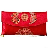 AugustknowU Chinesischer Umschlag für Hochzeitsteezeremonie, roter Umschlag mit Drachen-Stickerei auf Brokatstoff mit sicherem Druckknopf (B)