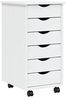 vidaXL Moss 6-Drawer Chest, Solid Pine Wood Mobile File Cabinet, Storage Cabinet on Wheels, Chest of Drawers for Home Office, Easy Assembly & Maintenance, 13.4"x15.4"x25.8", White