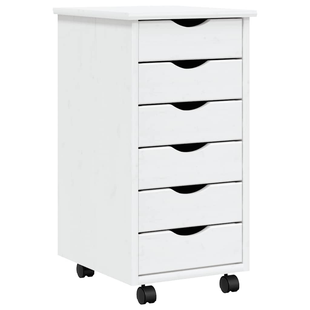 vidaXL MOSS White Rolling Cabinet with Drawers - Solid Pine Wood Office Storage Solution with Six Drawers and Flexible Wheels