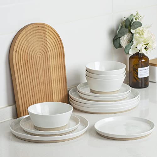 Famiware Saturn Dinnerware Sets, 12 Piece Dish Set, Plates And Bowls Sets For 4, White #TOP4