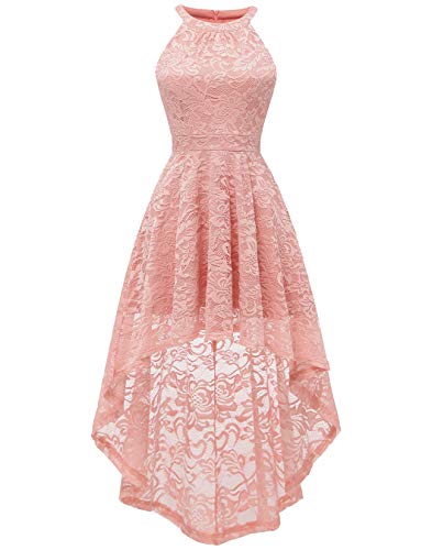 Dress for Women Halter Floral Lace Cocktail Party Dress Hi-Lo Bridesmaid Dress 28 Blush S