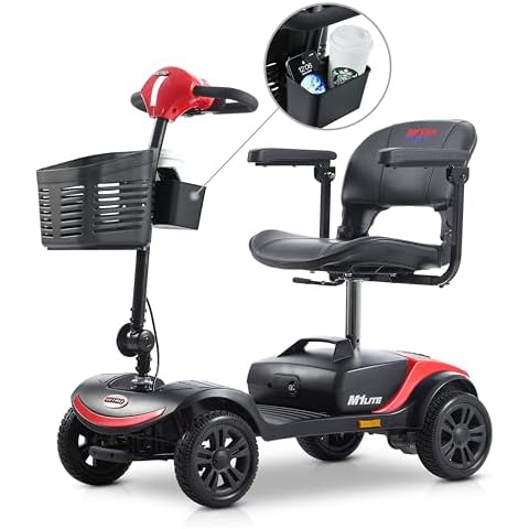 Christmas Gift for Mom Dad Parents Metro Mobility Scooters - Compact Travel Mobility Scooter for Adults, Seniors - Long Range Power Extended Lead-Acid Battery with Charger and Basket - M1 Lite Red Cover