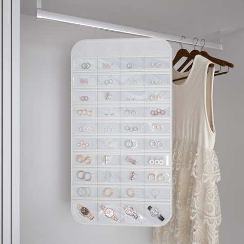 Hanging Jewelry Organizer Storage, 40 Pockets 36 Hooks Necklace Earring Necklace Bracelet Ring Organizer, Double - Sided Design, White - Image 6