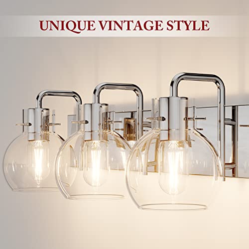 Tipace Modern Bathroom Vanity Lighting Fixtures 3-Lights Industrial Stainless Steel Chrome Finish with Globe Clear Glass Vanity Lights Farmhouse Bath Lighting(Exclude Bulb) by Tipace - Used condition - Image 9
