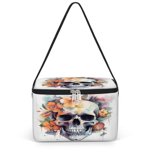 GzLeyigou Sugar Skull Flowers Lunch Bags for Women Men 9 Cans, Hot & Cold Food Delivery Bag Insulated Grocery Bag Insulated Lunch Box Skull Flower Cooler Bag for Office Work Picnic Beach