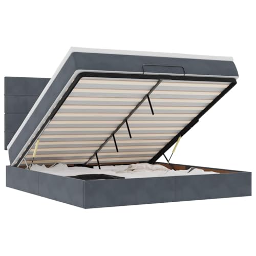 betten, bettrahmen & lattenroste Bett ohne kopfteil Bette Metall holzbettOttoman-Bett mit Matratzen Hellgrau 200x200 cm StoffGeeignet für Schlafzimmer – Bild 3