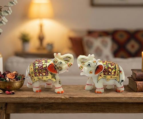 Set de 2 Figuras de Elefante en Mármol Blanco de 3" miniatura 2