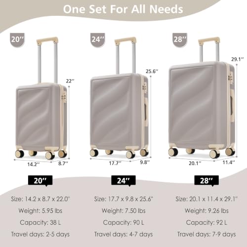 Image of Hardside Luggage Sets, Lightweight Stripes Suitcase with Spinner Wheels, Grayish