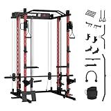 EVOLPOW M2D Smith Machine, Strength Training Squat Rack with LAT-Pull Down System & Cable Crossover Machine for Home Gym and More Training Attachment