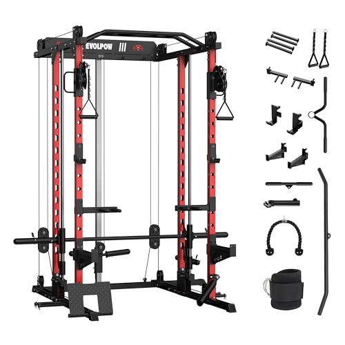 EVOLPOW M2D Smith Machine, Strength Training Squat Rack with LAT-Pull Down System & Cable Crossover Machine for Home Gym and More Training Attachment