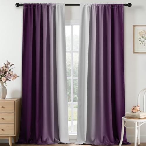 Yakamok Purple Blackout Ombre Curtains 95 inches Long for Bedroom 52" Wide