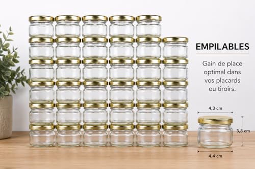 Lot de 60 Pots à Confiture en Verre 30 ml avec Couvercle – Mini Bocaux Alimentaires Transparants – Pots Hermétiques pour Confiture, Miel, Épices, Dragées, Desserts, CBD, Cadeaux Invités – vue 7