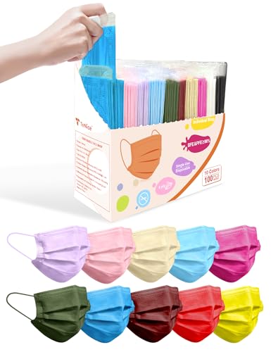 TeNice Masks Disposable 100 Pack, Colorful Face Mask for Adults, Individually Wrapped 4 Ply Extra Protection, ASTM Level 3 Medical Grade HSA FSA Eligible, Pastel Dreams 10 Colors