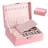 Joyero de 2 capas de piel sintética para mujeres, niñas, adolescentes, hombres, caja organizadora de joyas, caja de almacenamiento de joyas con cierre separador extraíble para pendientes