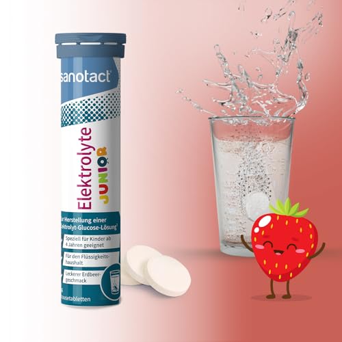 sanotact Elektrolyte Junior (16 Brausetabletten) • Elektrolyte für Kinder bei Durchfall, bei Hitze, auf Reisen • Zur Unterstützung des Flüssigkeitshaushalts • Erdbeer-Geschmack