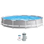 Intex 12ft x 30inch (3.66m x 0.76m) Round Metal Frame Prism Swimming Pool with Filter Pump. UK Specification with Factory Fitted UK 3 Pin Plug