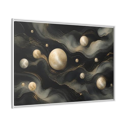 Toile murale sphères célestes habillage grand mur vide salon cadre horizontal noir or