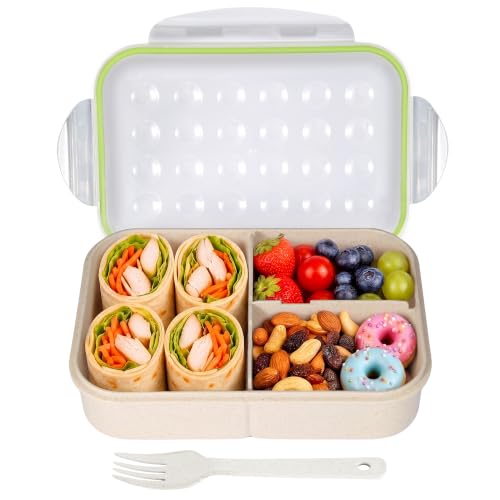 Itopor Bento Lunch Box for Adults, 46 oz, 3 Compartments, Cream White