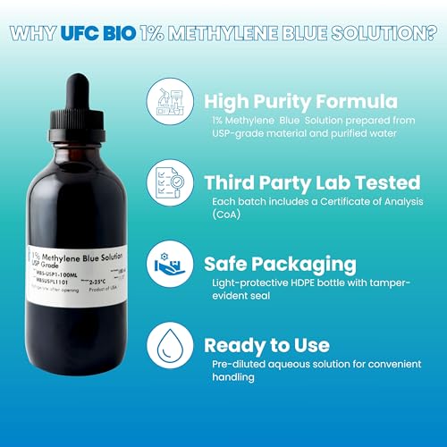 Methylene Blue 1% Solution with Dropper - USP/Pharmaceutical Grade - Pure - Laboratory Reagent - 1μm Filtered Liquid - 100mL