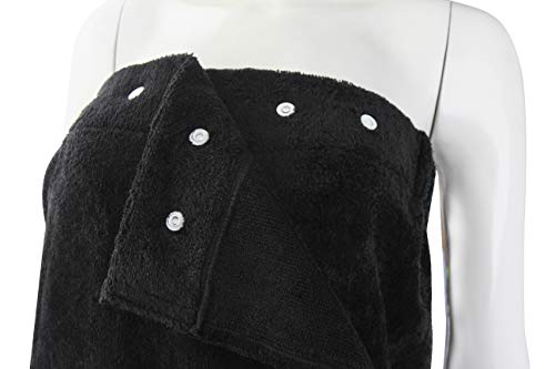 Fabbrica Home Natural Rayon Made From Bamboo Super Absorbent Quick Dry Spa Bath Wrap Shower Skirt And Hair Drying Turban - 2Pc Set (One-Size, Black) #TOP4