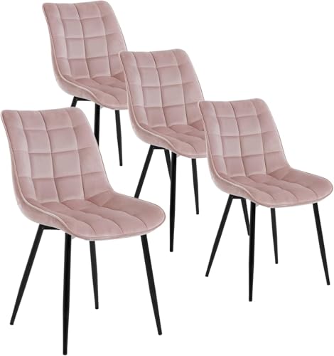 Woltu Pack De 4 Sillas De Comedor Asiento De Terciopelo Silla Diseño Silla Tapizada Estructura Metálica Sillón Con Respaldo Silla De Cocina Rosa